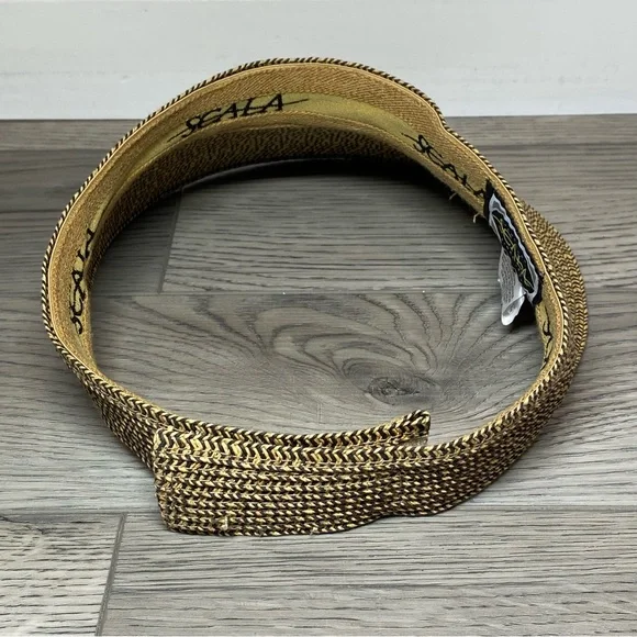 Scala Straw Visor Hat Women’s One Size Adjustable Tan/Black SunHat Golf Beach - Picture 4 of 11